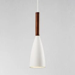 Hängeleuchte Pure Mit Holzelement, Weiß