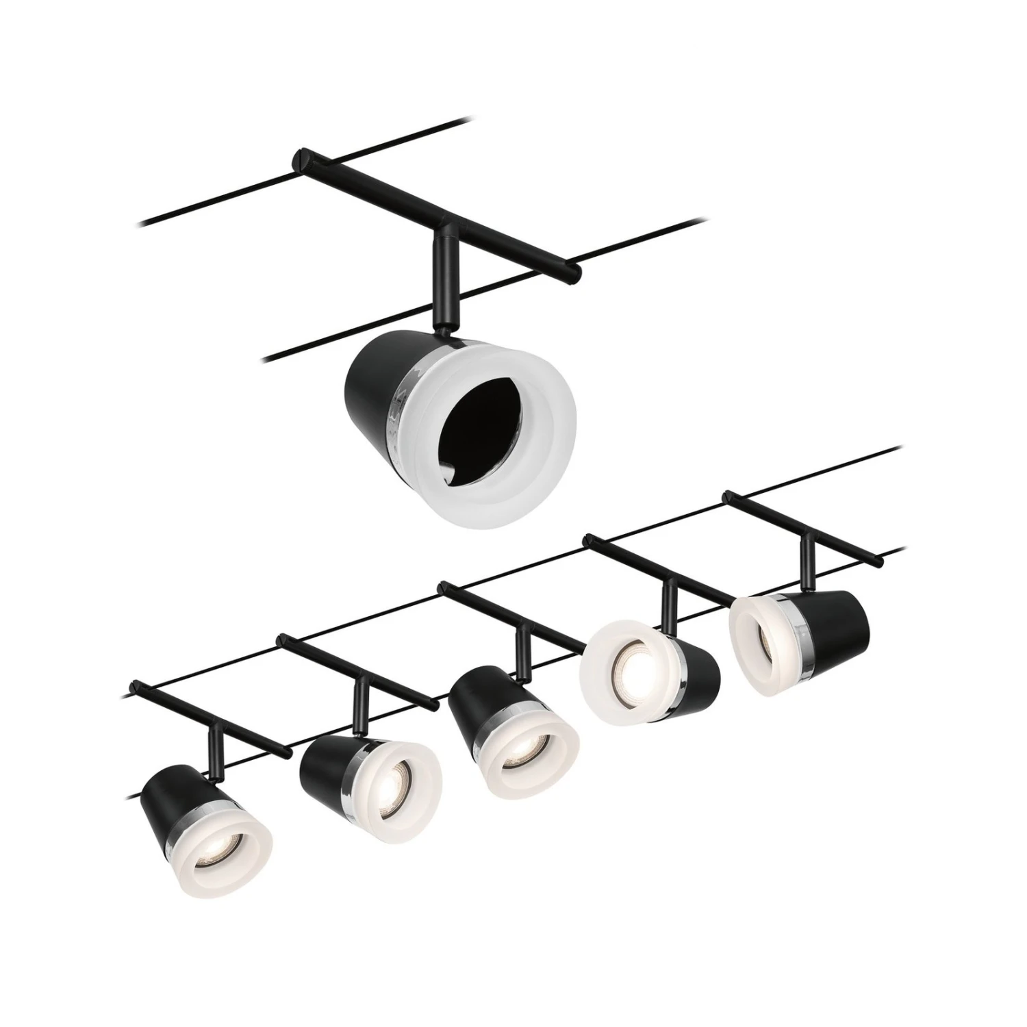 Paulmann Cone Seilsystem Basisset 5fl. Schwarz Mat 1 Paulmann Cone Seilsystem Basisset 5fl. Schwarz Mat