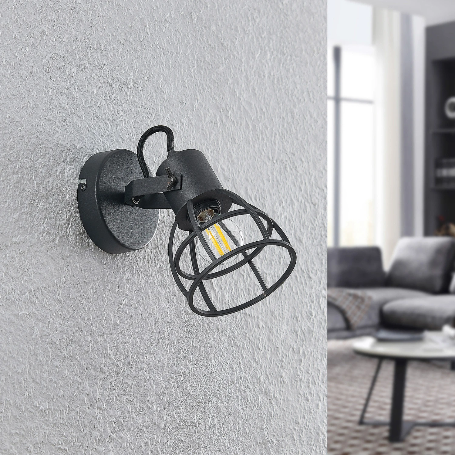 Lindby Flintos Käfig-Spot, Einflammig, Schwarz 2 Lindby Flintos Käfig-Spot, Einflammig, Schwarz – Bild 2